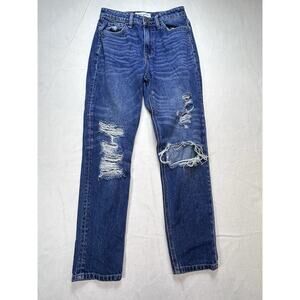 Flying Monkey Jeans Womens 24 Distressed Skinny High Rise NO STRETCH Blue Denim